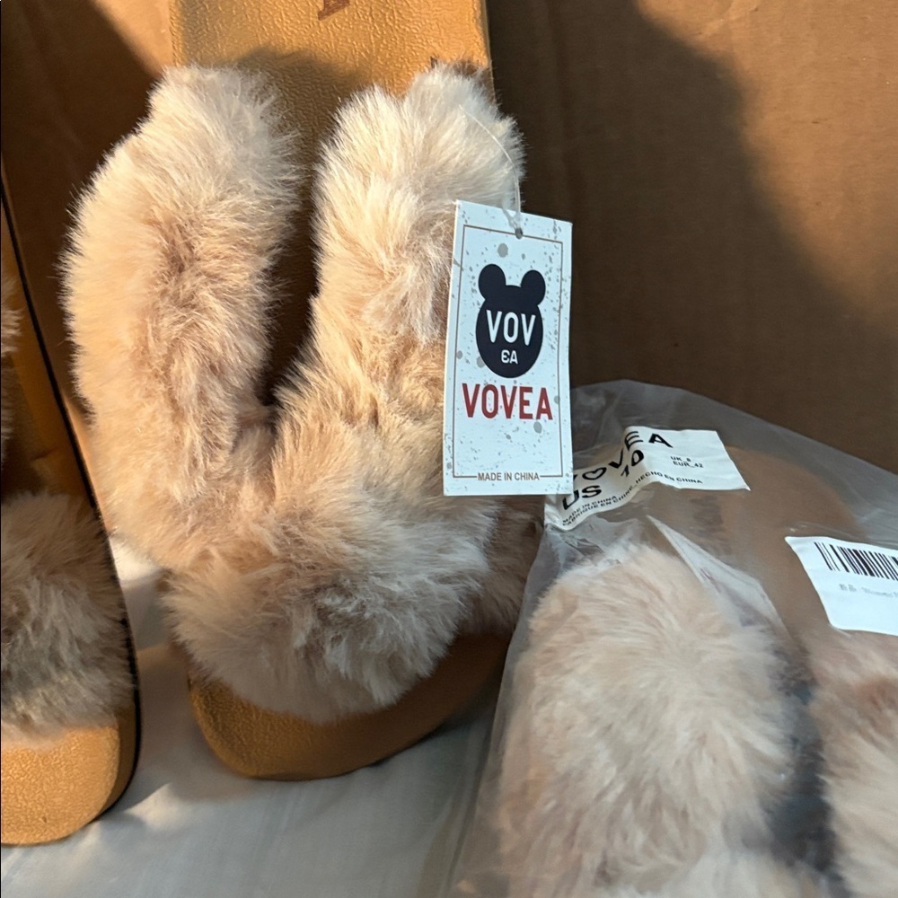 NWT-Vovea furry slides slip-on shoes plush crossover straps flat anti-slip sole - Picture 8 of 8